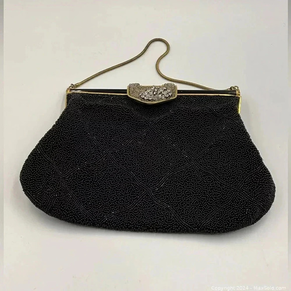 Walborg Handbags - Vintage Walborg Black Beaded Purse/Clutch with Jeweled Clasp